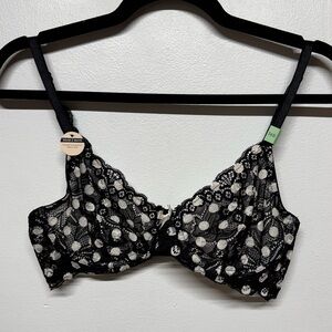 2/$20 Candies Women's Bralette 36B Black Polka Dot Sheer Lace Wireless Bra